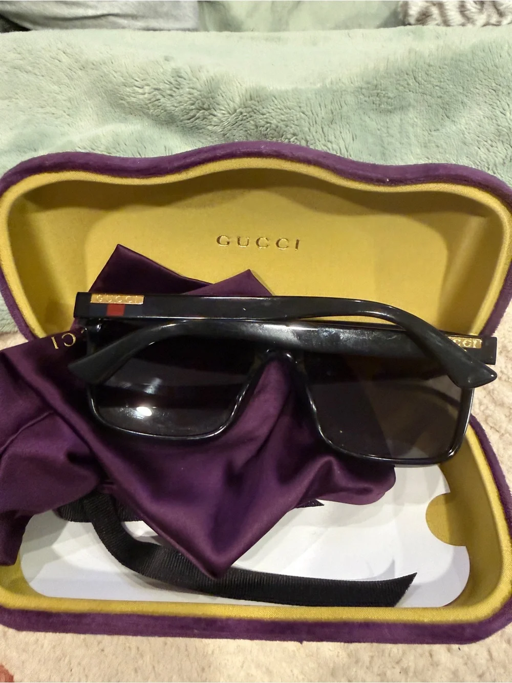 Gucci Black Sunglasses with Purple Case and Pouch